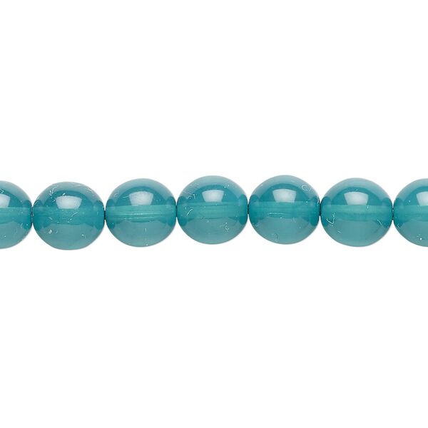 Bead, Czech dipped décor glass druk, teal, 8mm round. Sold per 15-1/2" to 16" strand. image number 0