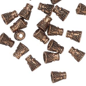Cone, antique copper-finished "pewter" (zinc-based alloy), 8x6mm textured, 2.5mm hole. Sold per pkg of 20.