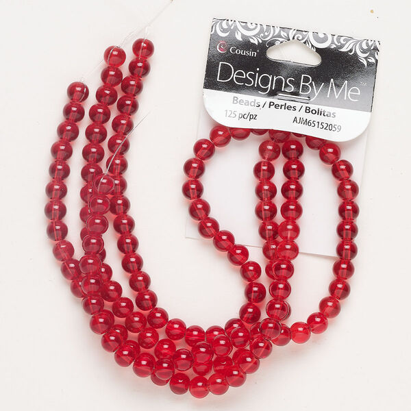 Glass 1pkg125, round bead red 6mm image number 0