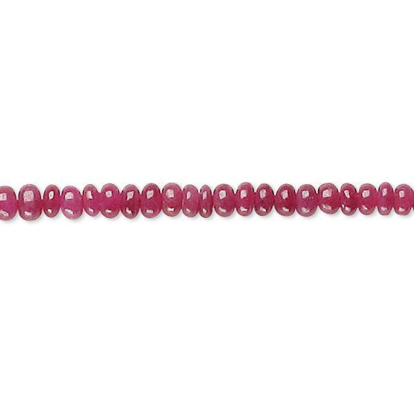 Bead, ruby (dyed), 3x2mm-4x3mm graduated hand-cut rondelle, B grade, Mohs hardness 9. Sold per 15-1/2" to 16" strand. image number 0