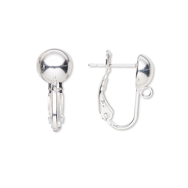 Earring, silver-plated brass, 18mm hinged with loop and 8mm ball with post. Sold per pkg of 5 pairs. image number 0