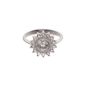 Ring, cubic zirconia and rhodium-plated sterling silver, clear, 3mm band with 13mm flower and 3mm peg, fits 8mm half-drilled bead, size 7. Sold individually.
