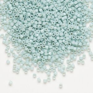Seed bead, Delica®, glass, pkg/250g, #11 round, Duracoat® opaque outside dyed pale turquoise (DB-2356).