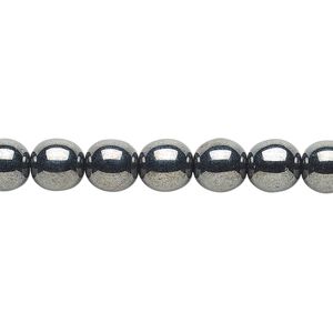 Bead, Czech glass druk, opaque hematite, 8mm round. Sold per 15-1/2" to 16" strand.