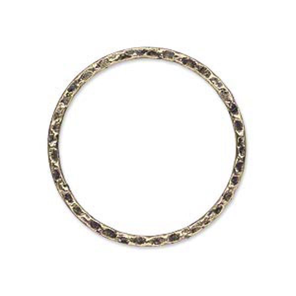 Focal, antique gold-plated steel, 30mm double-sided hammered flat open round. Sold per pkg of 10. image number 0