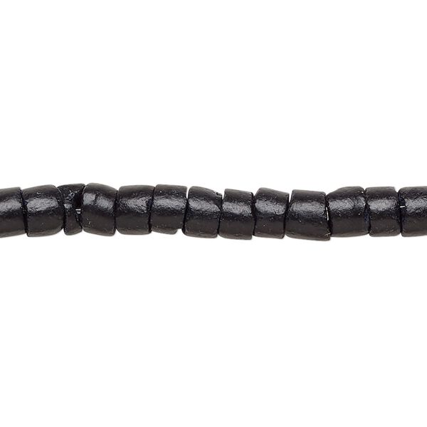Bead, coconut shell (dyed / waxed), black, 5-6mm hand-cut heishi. Sold per pkg of (2) 24-inch strands. image number 0