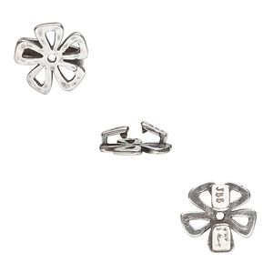 Component, JBB Findings, antique silver-plated brass, 12x12mm hammered open flower, 8x1.5mm inside diameter. Sold individually.
