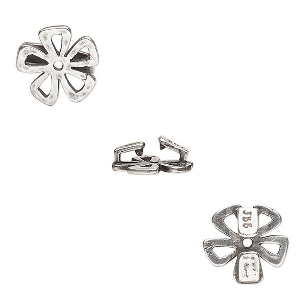 Component, JBB Findings, antique silver-plated brass, 12x12mm hammered open flower, 8x1.5mm inside diameter. Sold individually. image number 0