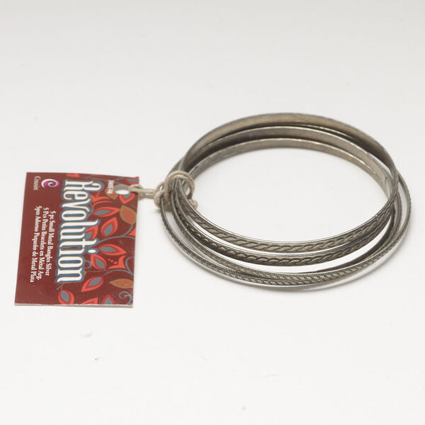 Bracelet assortment, bangle 1pkg5, antique silver-finished steel, 3mm and 4mm textured, 8 inch / 9 inch. image number 0