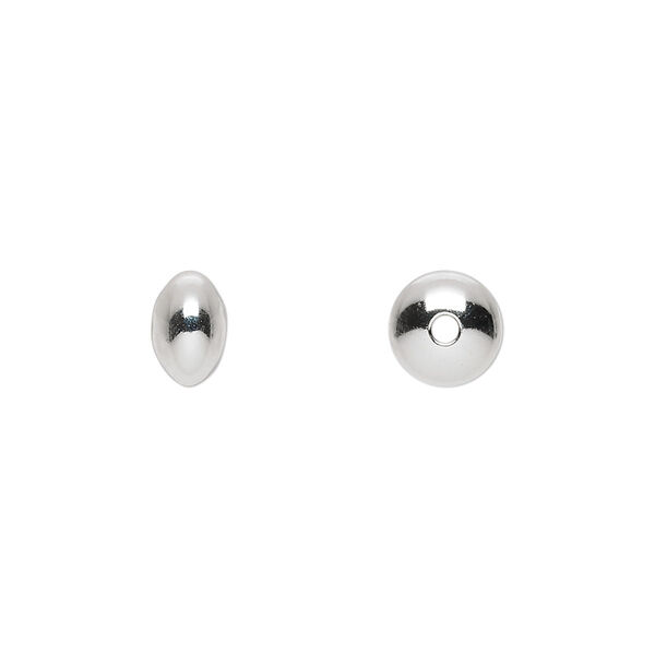 Bead, sterling silver, 8x5mm smooth saucer. Sold per pkg of 10. image number 0
