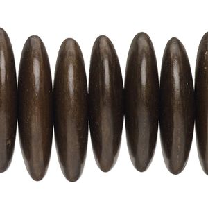 Bead, greywood (waxed), pkg/4 inches, grey brown, 30x8mm hand-cut rondelle.