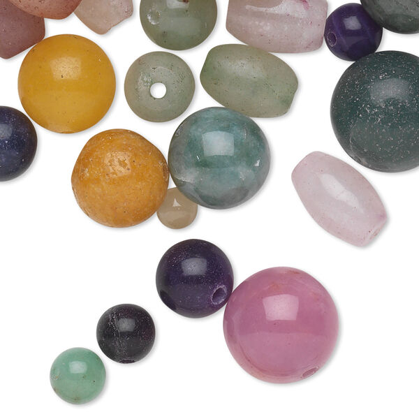 Bead, quartz (natural / dyed), mixed colors, 3mm-18x14mm round and oval, D grade, Mohs hardness 7. Sold per pkg of 1/4 pound, approximately 160-250 beads. image number 0