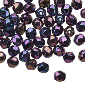 Bead 1pkg1 Czech fire-polished glass, 6mm faceted round, 1 mass opaque iris purple