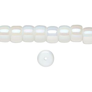 Bead, glass, opaque white rainbow, 8x6mm barrel. Sold per 15-1/2 to 16-inch strand.