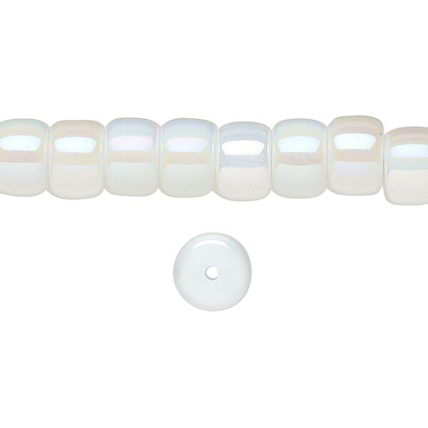 Bead, glass, opaque white rainbow, 8x6mm barrel. Sold per 15-1/2 to 16-inch strand. image number 0
