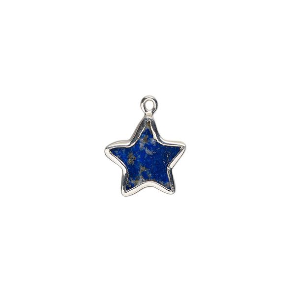 Drop sterling silver lapis lazuli 1pk 12mm hand-cut flat double-sided star, natural image number 0
