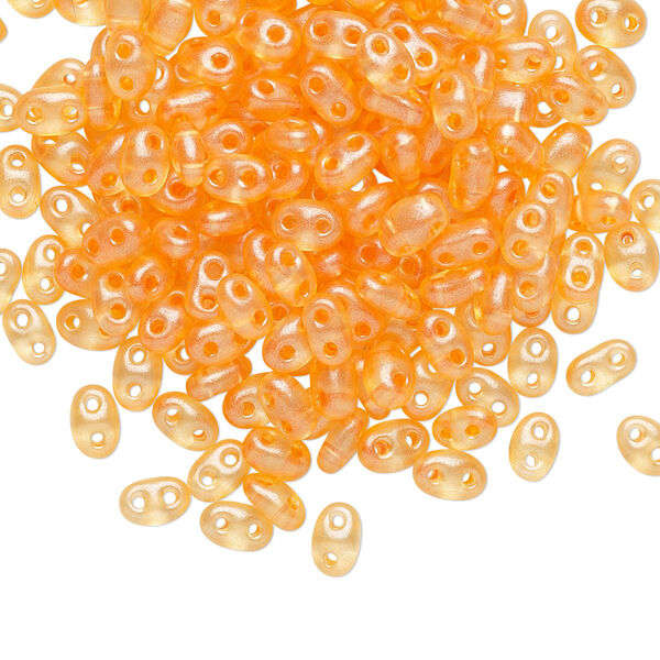 Seed bead, Preciosa Twin™ Czech glass, pkg/50g, 5x2.5mm oval, translucent peach terra pearl clear, (08392). image number 0