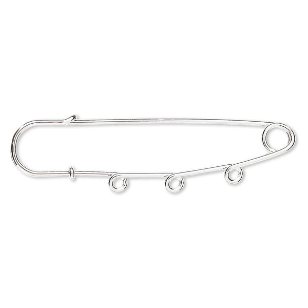 Kilt pin, silver-plated steel, 3 inches with 3 loops. Sold per pkg of 10. image number 0