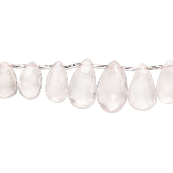 Rose quartz 1pkg19, hand-cut top-drilled faceted puffed briolette bead natural graduated 7x6mm-12x8mm image number 0