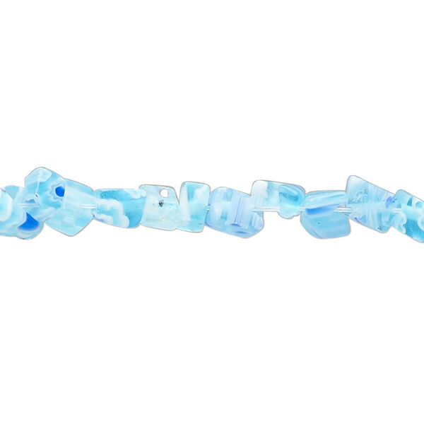 Bead, millefiori glass, translucent sky blue and multicolored, small chip. Sold per 32-inch strand. image number 0