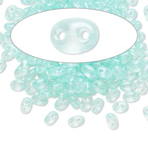 Seed bead, Preciosa Twin™ Czech glass, pkg/50g, 5x2.5mm oval, translucent mint green terra pearl clear, (08158).