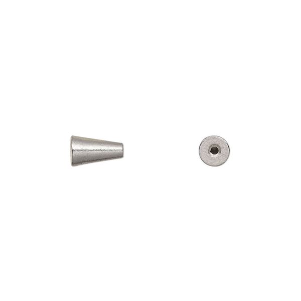 Bead end, glue-on, stainless steel, 6.5x4mm half-drilled cone, for use with memory wire. Sold per pkg of 4. image number 0