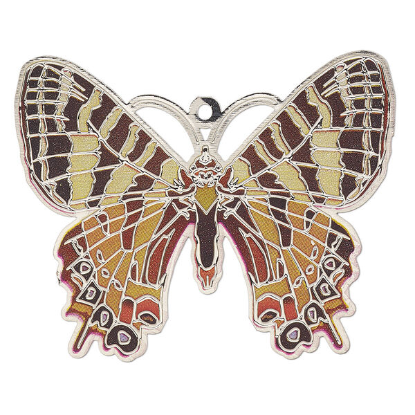 Focal, Lazer Lace™, color film and silver-finished brass, multicolored, 44x35mm single-sided flat butterfly. Sold per pkg of 2. image number 0