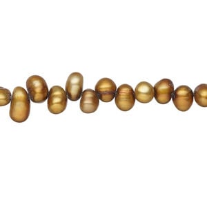 Freshwater pearl 1pkg1, top-drilled rice, 14 inch dark gold 5x4mm-8x5mm cultured
