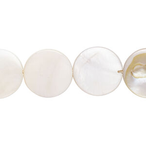 Mother-of-pearl shell 1pkg1, puffed flat round bead 15 inch ivory 14-15mm