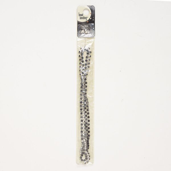 Chain mix, brass and glass, pkg/1, silver finish and black, 3mm cupchain and 3.5mm connectors. image number 0