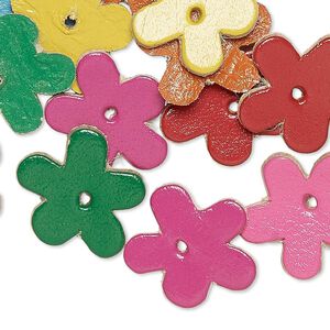 Component, leather (dyed), assorted colors, 17x16mm flower. Sold per pkg of 16.