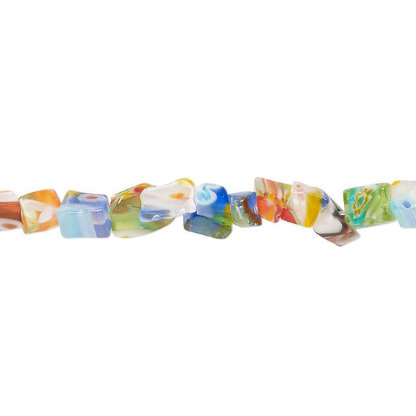 Bead, millefiori glass, translucent multicolored, small chip. Sold per 35-inch strand. image number 0