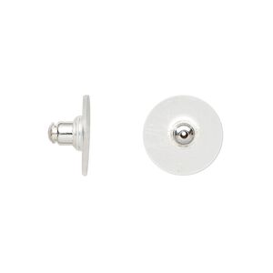 Earnut 1pkg100, 12x7mm comfort clutch, silver-finished brass / plastic 50 pair