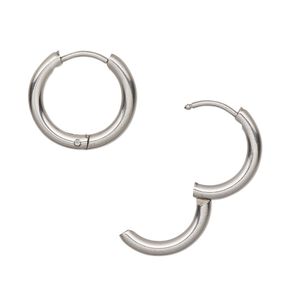 Earring, stainless steel, 16mm endless hoop with hinged closure. Sold per pair.
