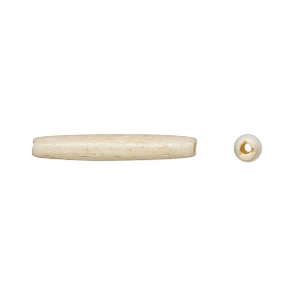 Bead, antiqued domestic water buffalo bone (dyed), white, 24x3mm-26x5mm hand-cut hairpipe, Mohs hardness 2-1/2. Sold per pkg of 20. image number 0
