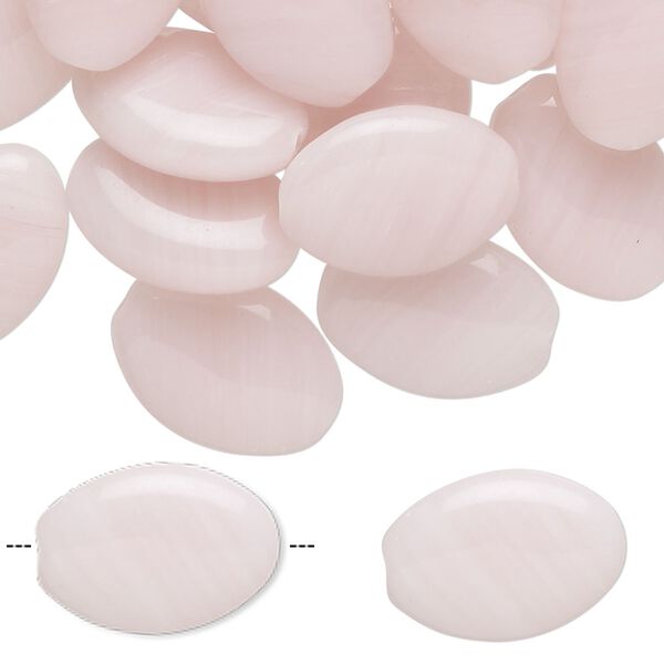 Bead, Czech pressed glass, translucent soft pink, 16x11mm puffed oval. Sold per 2-ounce pkg, approximately 40 beads. image number 0