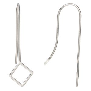 Ear wire fishhook 1pkg2 sterling silver, 41mm / diamond, 20 gauge 1 pair