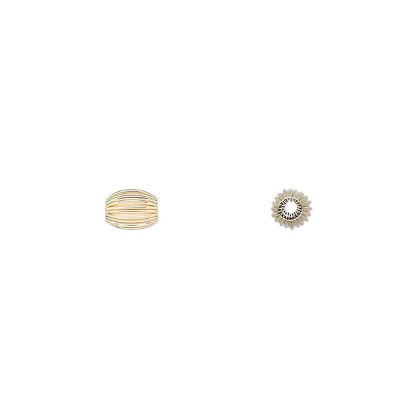 Bead, 14Kt gold, 6x4mm corrugated oval. Sold per pkg of 4. image number 0