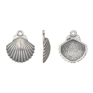 Charm, antiqued sterling silver, 13x12mm single-sided shell. Sold individually.