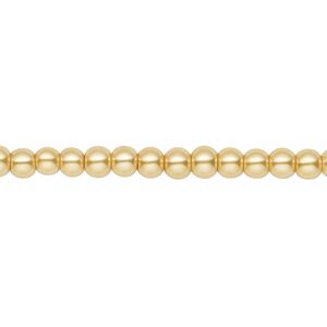 Bead, crystal pearl, gold, 4mm round. Sold per pkg of (2) 15-1/2" to 16" strands, approximately 200 beads.