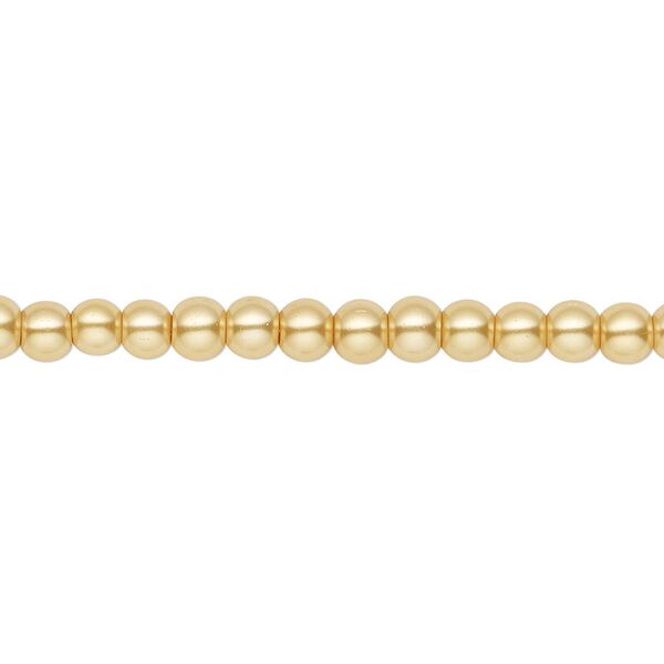 Bead, crystal pearl, gold, 4mm round. Sold per pkg of (2) 15-1/2" to 16" strands, approximately 200 beads. image number 0