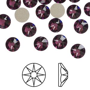 Flat back 12pk amethyst foil back, Crystal Passions® 7.07-7.27mm rose round SS34 2088