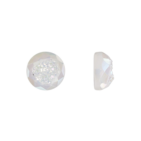 Cabochon, druzy agate (coated), white opal, 10mm hand-cut loosely calibrated faceted round, B grade, Mohs hardness 7. Sold individually. image number 0