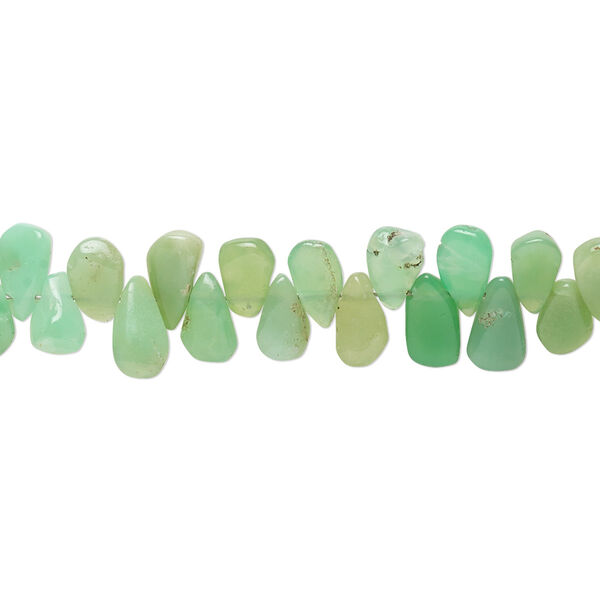 Bead, chrysoprase (natural), 5x3mm-7x4mm hand-cut top-drilled puffed teardrop with 0.4-1.4mm hole, C grade, Mohs hardness 6-1/2 to 7. Sold per 7-1/2 inch strand. image number 0