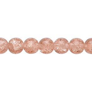 Bead, Czech crackle glass druk, pink, 8mm round. Sold per 15-1/2" to 16" strand, approximately 50 beads.