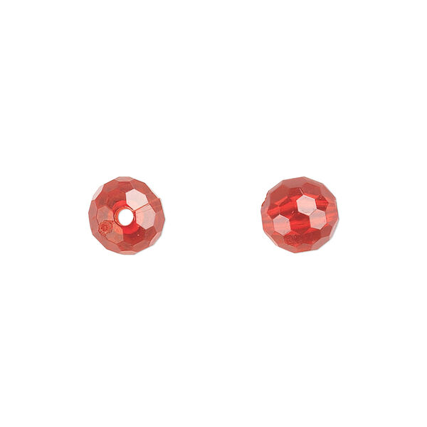 Bead, acrylic, red, 8mm faceted round. Sold per 100-gram pkg, approximately 330-390 beads. image number 0