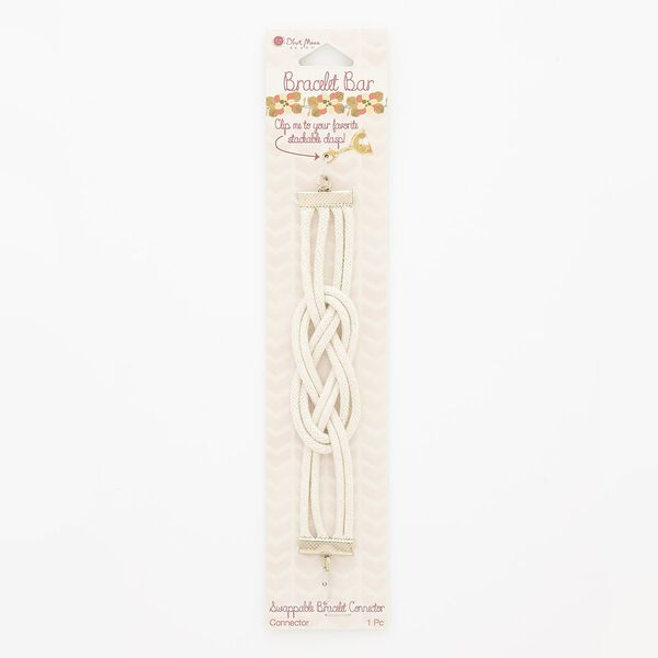 Bracelet component, cotton and gold-finished steel, cream, 25mm wide with infinity knot, 6 inches. Sold individually. image number 0