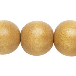 Bead, Taiwanese cheesewood (dyed / waxed), beige, 19-20mm round. Sold per 15-1/2" to 16" strand.