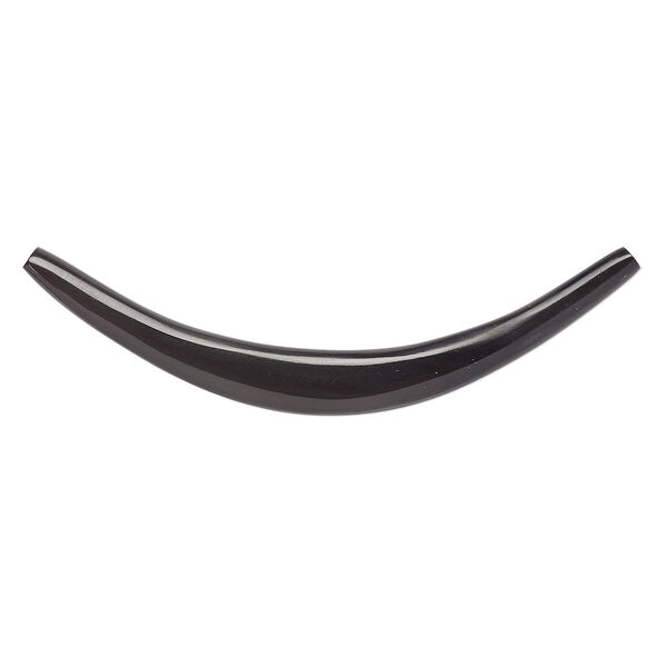 Component, horn (dyed), black, 9-10.5mm, 3 x 3/4 inch to 3-1/4 x 1 inch undrilled flat curve with tapered 4-5mm ends. Sold individually. image number 0