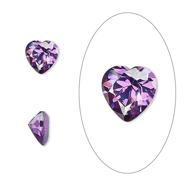 Gem, cubic zirconia, amethyst purple, 8mm faceted heart, Mohs hardness 8-1/2. Sold individually. image number 0